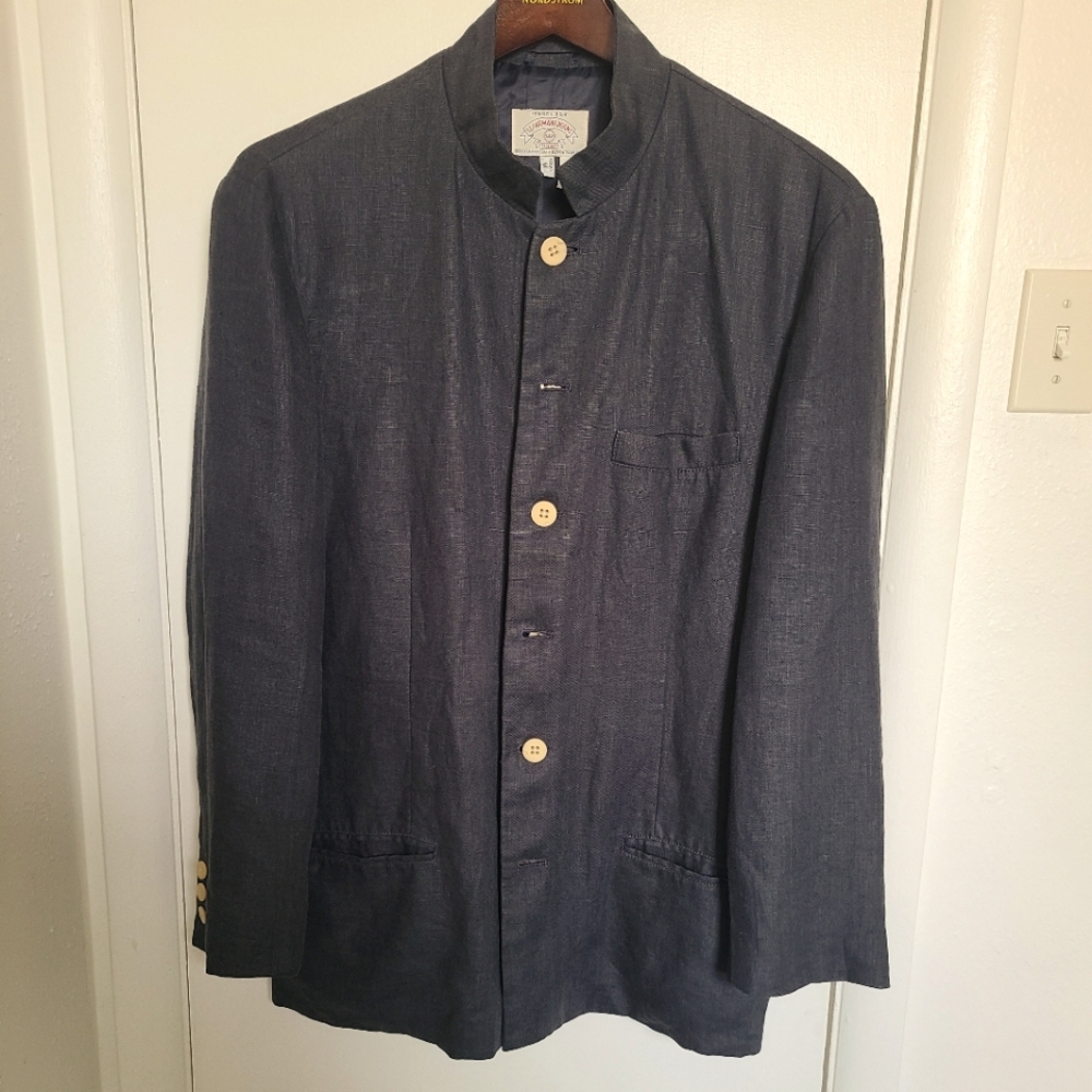 Vintage Armani Jeans Nehru Collar Jacket, Men's, Medium, Navy Blue